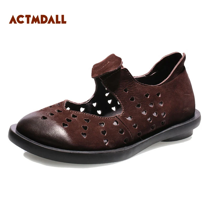 

2019 Spring Handmade Leather Casual Shoe Women Round Head Comfort Low Heel Mary Janes Female Shoes Black