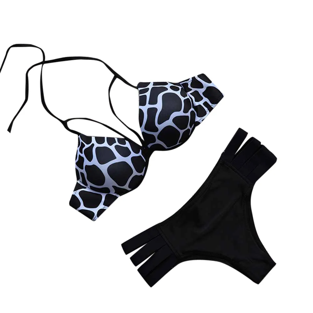 

2017 Women Sexy Bikini Set Swimwear Leopard Printed Halter Push-up Padded Bra Swimsuit Bathing Bikini Suit maillot de bain femme
