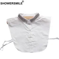 SHOWERSMILE модный съемный воротник Женская хлопковая ткань с бисером поддельный стоячий воротник съемный твердый жемчуг Женская одежда