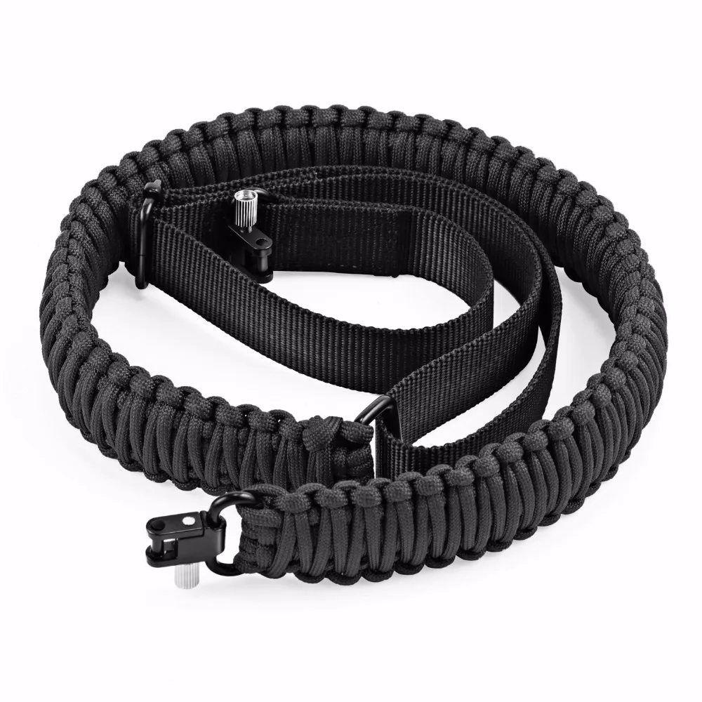 All Black Paracord Tactical 550 Adjustable Rifle Gun Sling Strap Swivels New! 