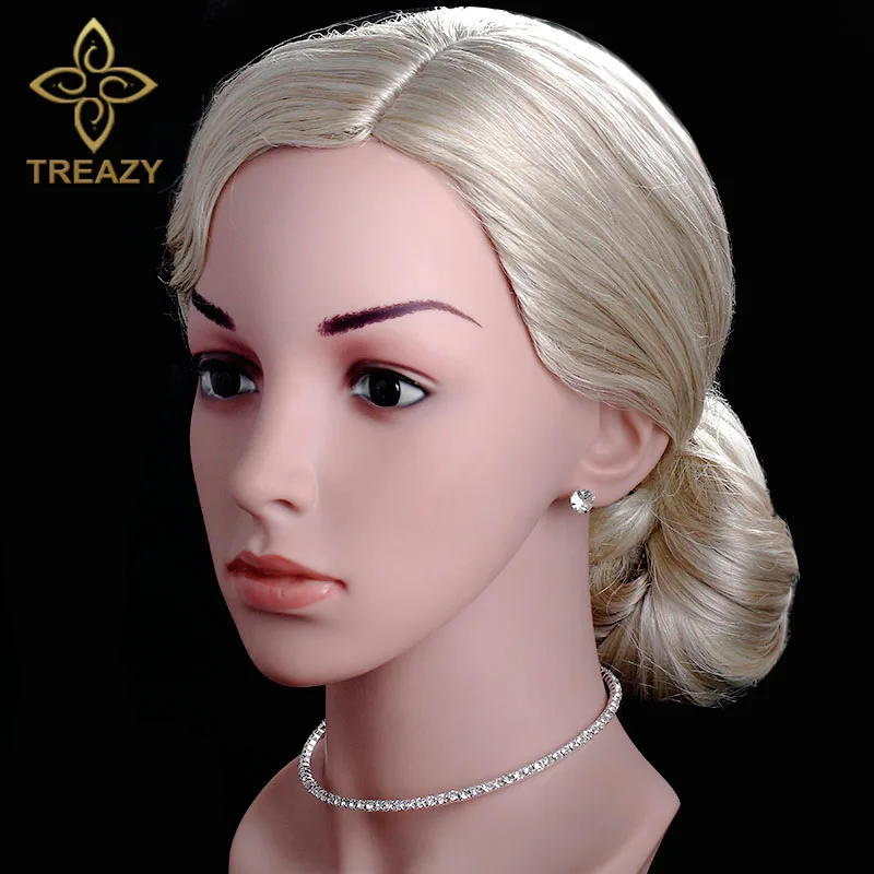 TREAZY Circle Crystal Bridesmaid Bridal Jewelry Sets Silver Color Rhinestone Wedding Necklace Earrings Bracelet Sets for Women - Image 3