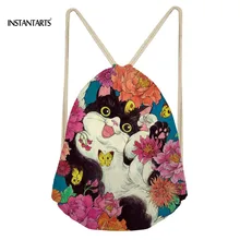 INSTANTARTS 2019 Fashion Bag Cartoon Cats Printing Boys Small Drawstring Bag School Shoulder Backpacks Teen Boys Girls Satchel