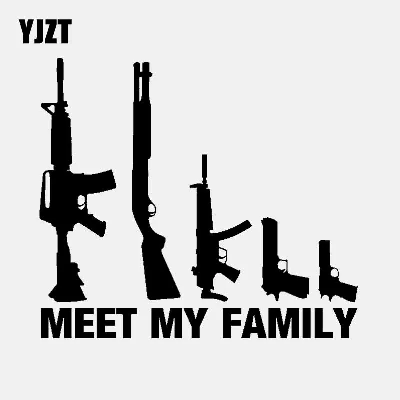 YJZT 14 9 см * 13 1 наклейка на машину MEET MY FAMILY Виниловая My Gun Family черный/серебристый цвет