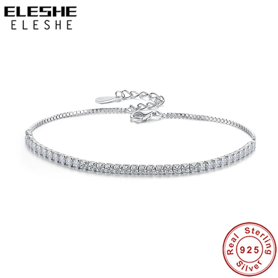 ELESHE Authentic Real 925 Sterling Silver Bracelet for Women Cubic Zirocnia Crystal Tennis Charm Bracelet Wedding Jewelry Gift