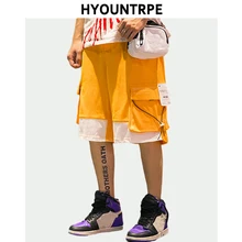 Для мужчин вставками Женская обувь Большой боковой карман мужские шорты в повседневном стиле в стиле «хип-хоп» эластичная кулиска на талии спортивные шорты; новые модные летние шорты