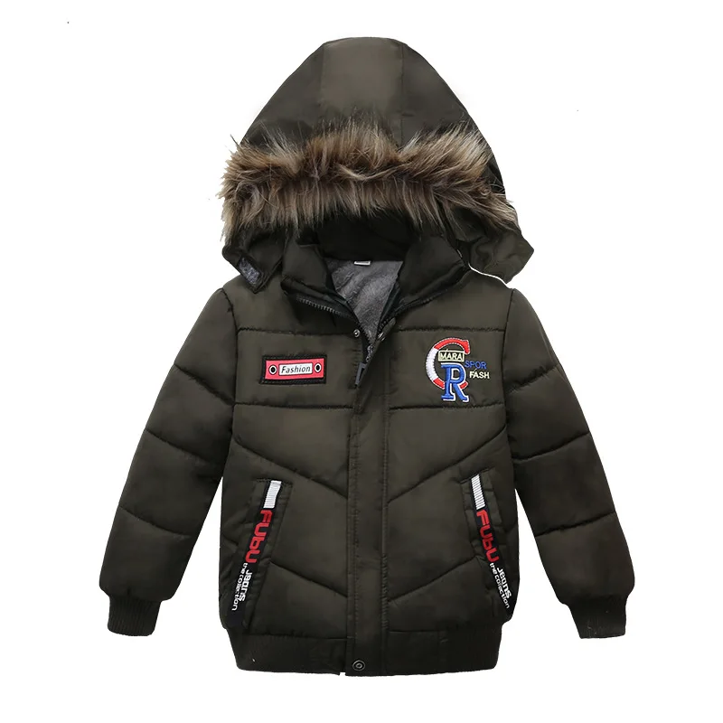 Зимний теплый воротник из густого меха, Детское пальто Детская верхняя одежда ветрозащитная флисовая подкладка, куртки для маленьких мальчиков и девочек на рост 90-110 см