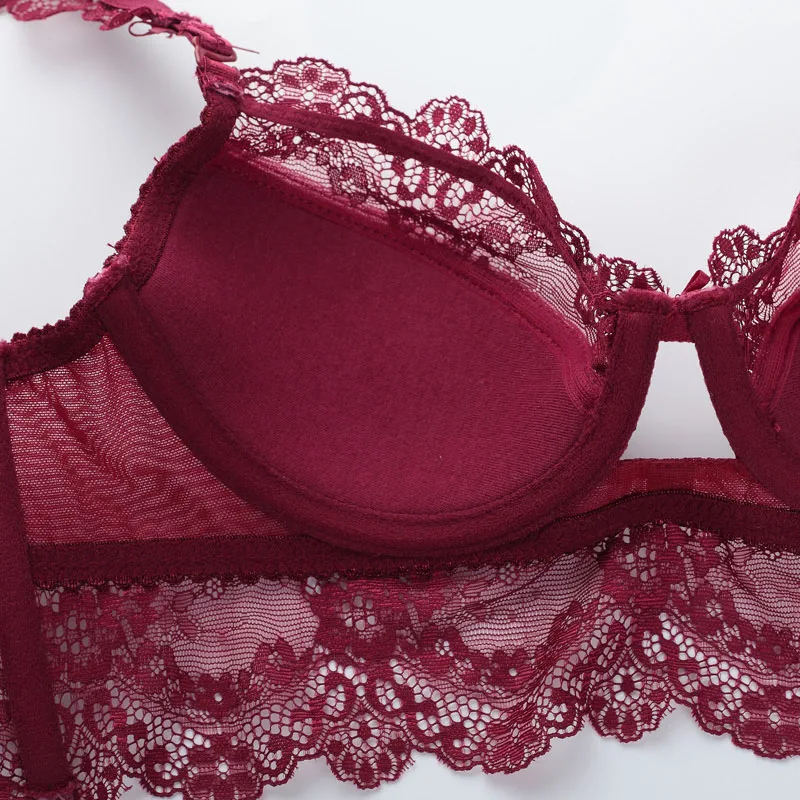 Women Lace Sexy Bra Set Underwire Back Closure Push up Underwear 3-4 Cup Bras (3)