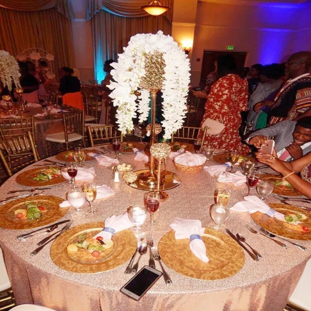 Shinybeauty 275cm Round Sequin Table Cloth Rose Gold Shinybeauty 275cm Round Sequin Table Cloth Rose Gold Overlay For Wedding Party Decoration