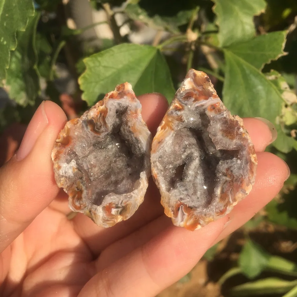 

2pcs Natural Agate Geode Warring States Rare Agate Crystal Specimen Healing
