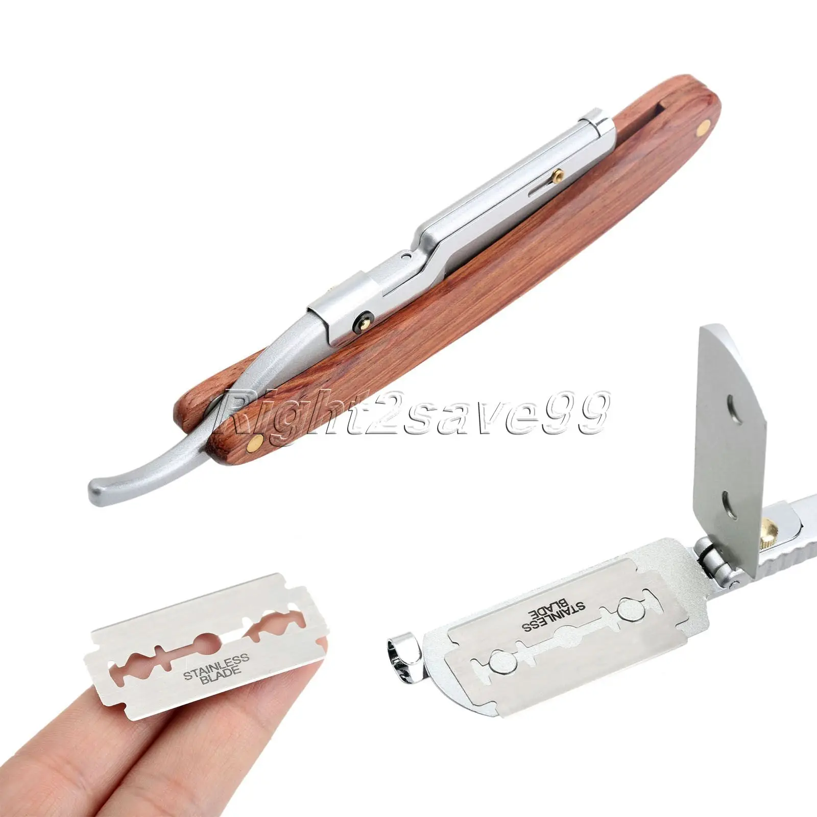 عالية الجودة 1 set رجل مستقيم حلاقة حافة الصلب الحلاقة للطي سكين الحلاقة الشعر أداة إزالة الصواميل مع 10 قطعة شفرات روزوود مقبض