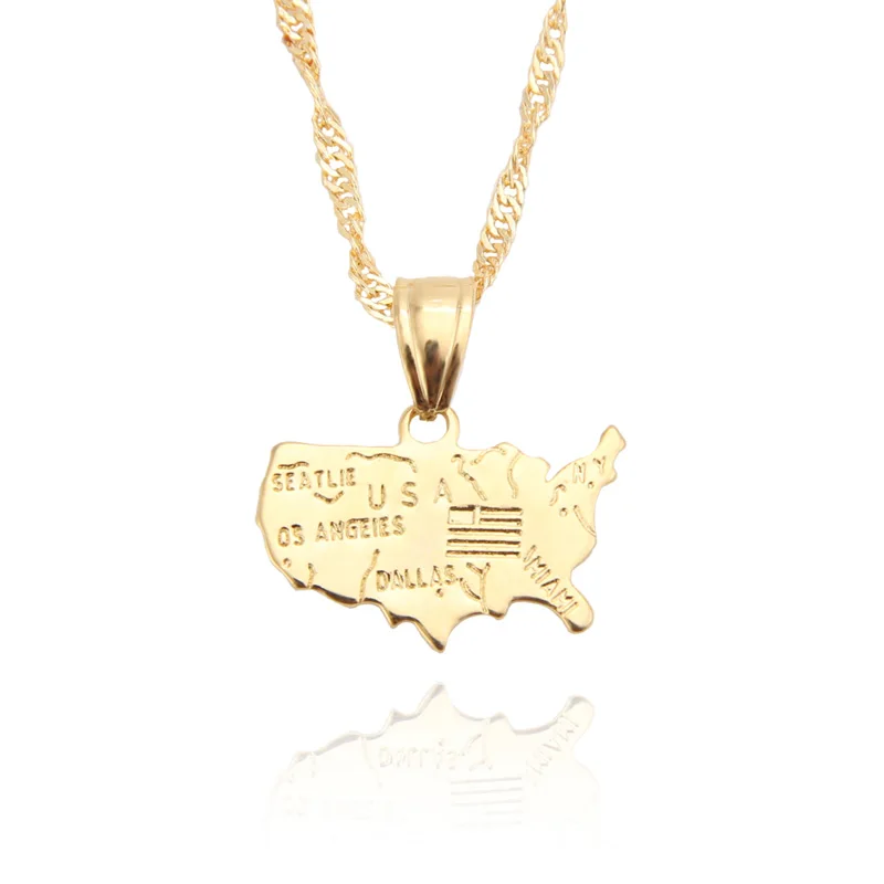 Personalized United States USA Map Pendants Necklace Gold-plated Unisex American Jewelry Gift /items Free shipping