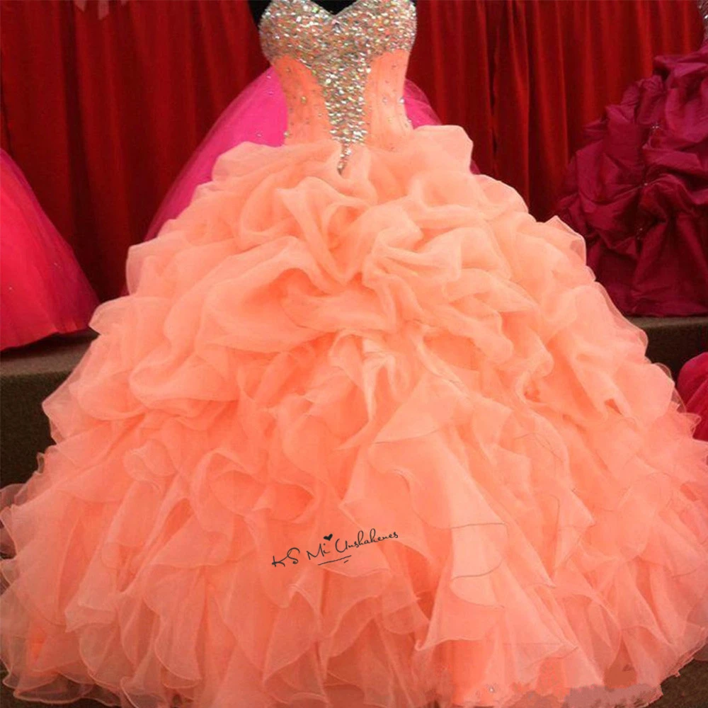 Vestidos de Quinceañera de Organza para mujer, Vestidos de baile de 16 años, color talla grande, 2018 cristales|cheap quinceanera|orange quinceanera dressescheap gowns - AliExpress