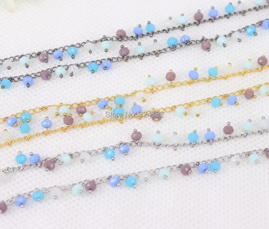 

5Meter Rosary Style Wire Wrapped Beaded Chain,Rosary chain Colorful Faceted crystal roundel beads size 3mm for jewelry making