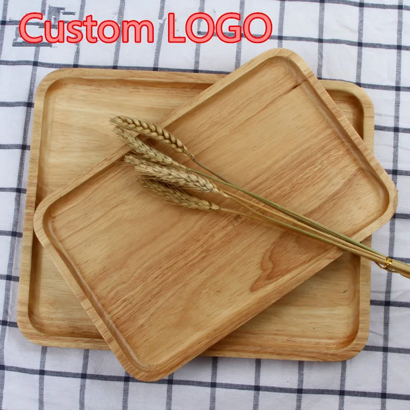 Rectangle Wooden Dinner Plate Party Serving Tray Rubber Wood Japan