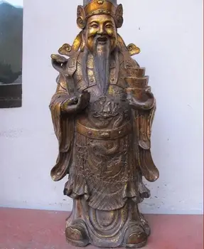 

21"Chinese Folk Collect Bronze Gild Dragon God of wealth buddha statue