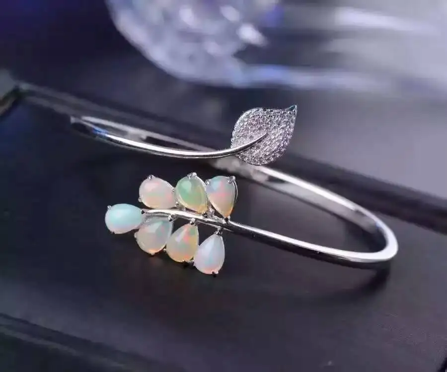 Bracelets en opale multicolore naturelle Bracelet en pierres précieuses naturelles 925 en argent st