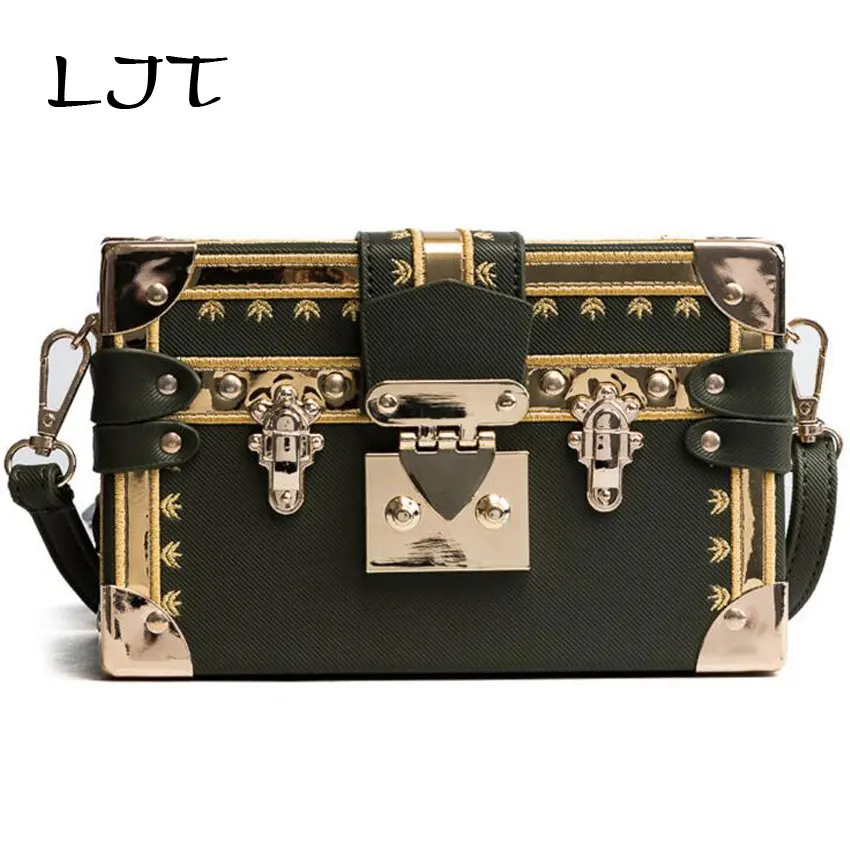 LJT 2019 New Women Box Bag PU Embroidery Fashion Women Shoulder Handbags Crossbody Bags Evening Bags Box Clutch bolsa feminina