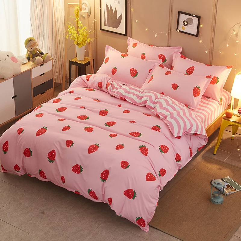 Solstice, домашний текстиль, розовый комплект постельного белья для девочек, детское постельное белье для подростков, клубничное одеяло, пододеяльник, наволочка в полоску, простыня, 3-4 шт