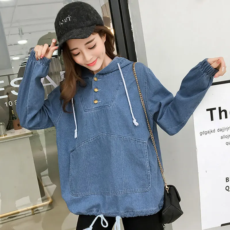 

Spring Autumn Jacket Long Sleeve Warm Hooded Pullovers Jeans Tops Women Denim Jackets veste femme harajuku coat New Z6157