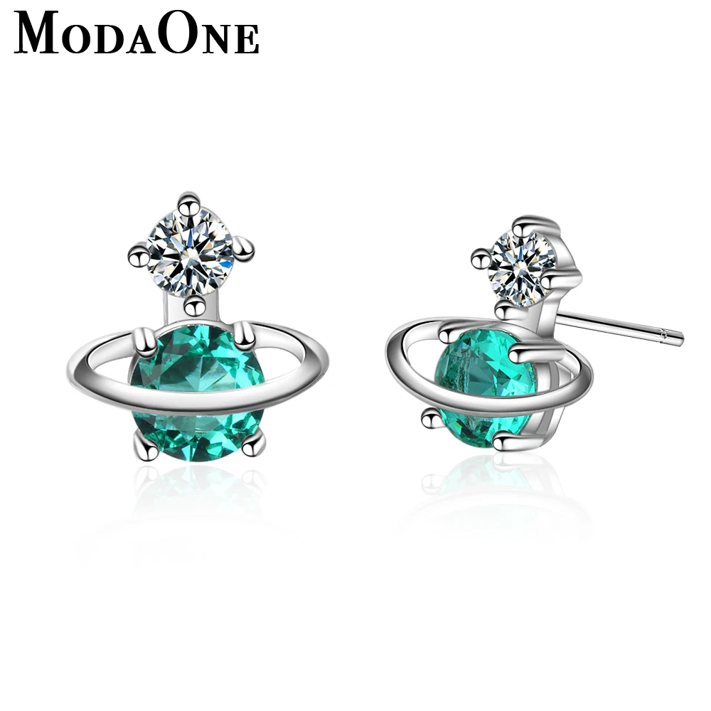 

ModaOne Green Planet Small Sterling Silver Stud Earrings For Women Korean Small Cute Trendy Earring Jewerly Aretes De Mujer