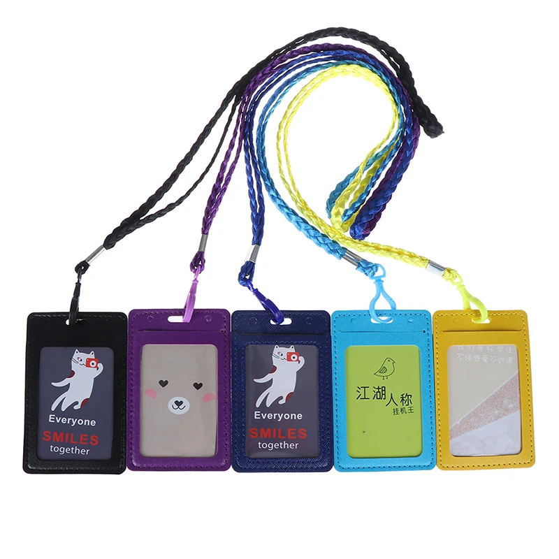 

Card Holder Leather Id Holders Case PU Business Badge with Necklace Lanyard LOGO Customize Print Office supplies