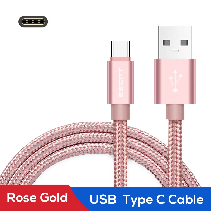 Rose Gold EECPT usb type-C кабель для Xiaomi mi 9 Красный mi Note 7 провод для быстрого заряда type-C кабель зарядного устройства для samsung S10 S9 Oneplus 6T - Цвет: Rose Gold