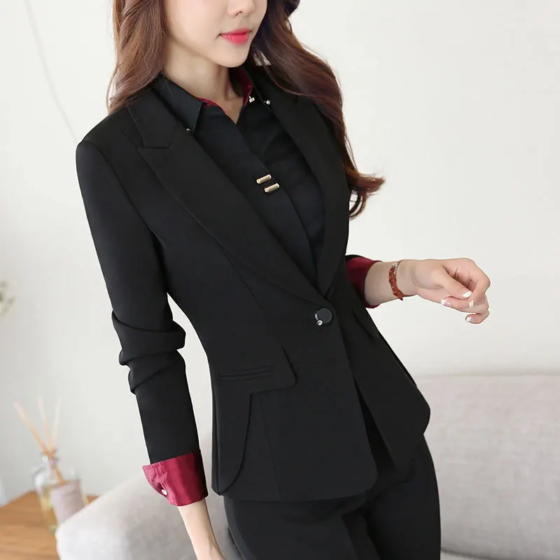 

2 piece set women's fashion professional set of long-sleeved suit pants overalls OL business dress two piece set top and pants