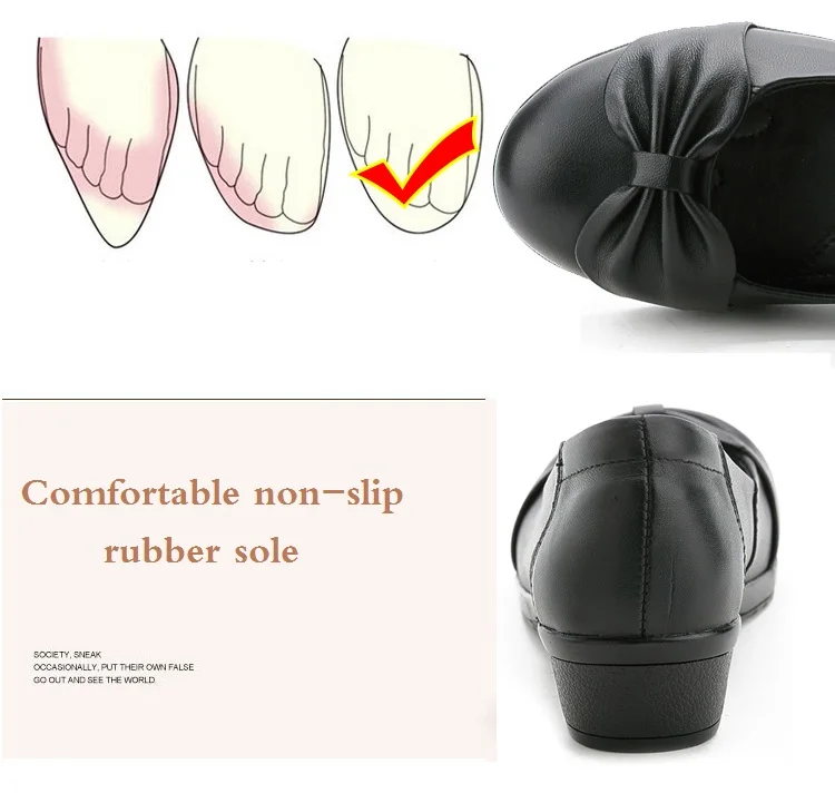 DRKANOL/; Повседневная обувь из натуральной кожи без застежки; женские туфли-лодочки; выразительные черные туфли на танкетке с бантом на низком каблуке; обувь для мам с круглым носком