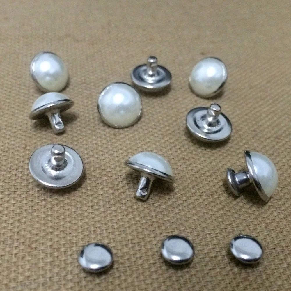 100PCS 10.5mm Round Silver Acrylic Pearl Rivets Leather Craft Punk