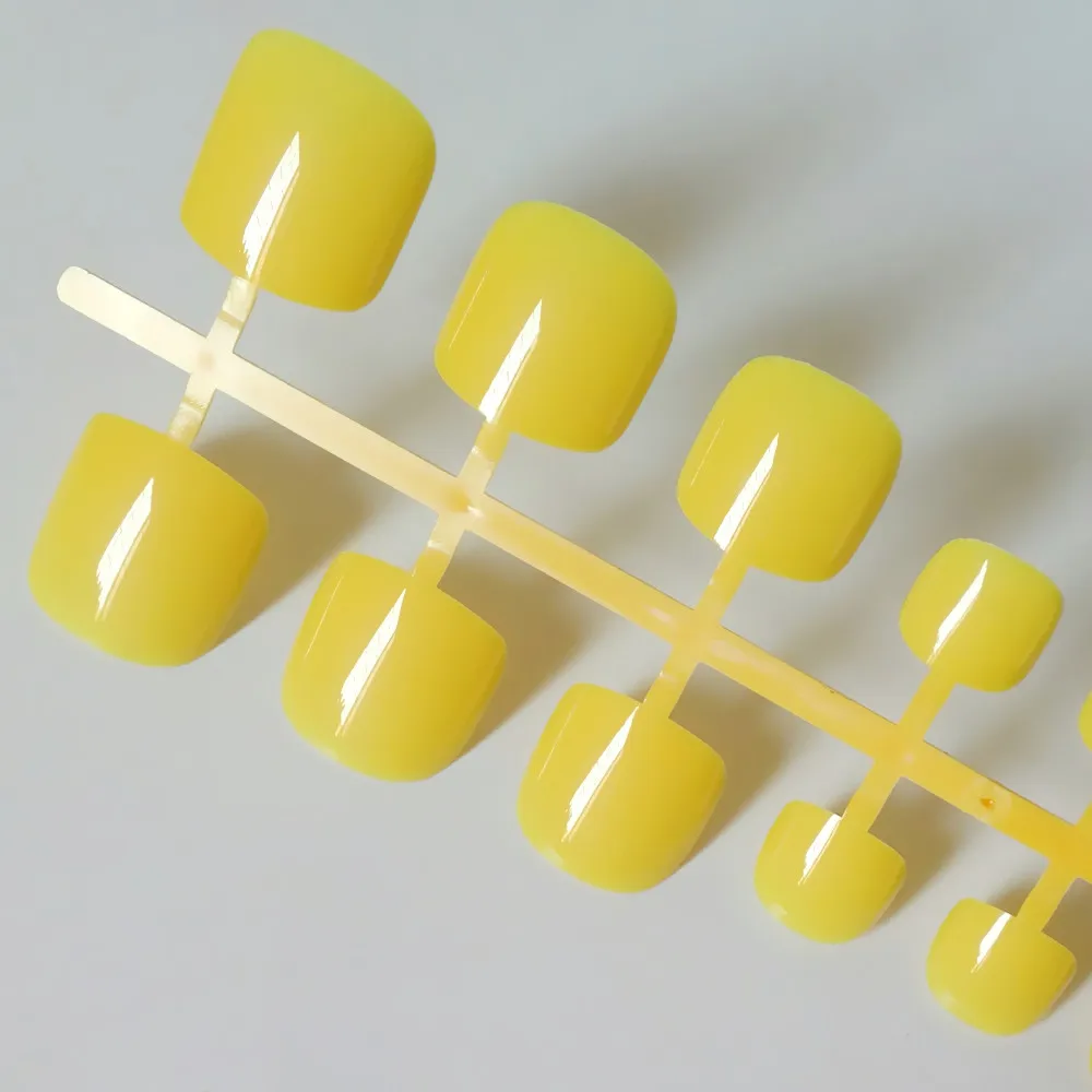24 шт. блестящие акриловые поддельные ногти флуоресцентные желтые накладные ногти для пальцев ног женские аксессуары для ногтей маникюрные инструменты 076 - Цвет: 501