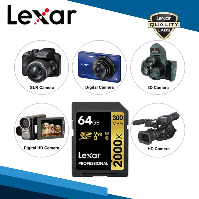 Карта памяти Lexar SD кардридер чехол для карт 2000x SDXC 32 Гб 64 128 ГБ высокоскоростная