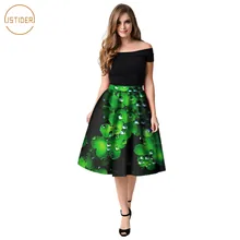 ISTider/ женская летняя новая юбка-пачка с 3D принтом, юбки с клевером, женские юбки с высокой талией до колена, зеленый трилистник, юбки