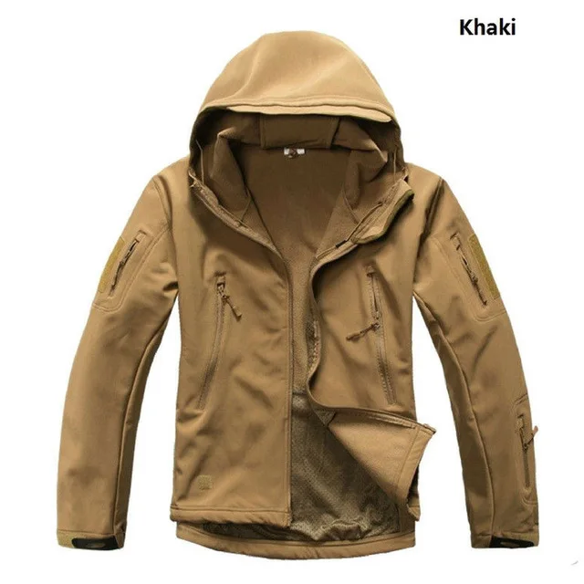 Зимняя уличная Водонепроницаемая теплая камуфляжная куртка, Мужская Тренировочная куртка для альпинизма, тактическая флисовая подкладка, теплая куртка с капюшоном, одежда - Цвет: khaki