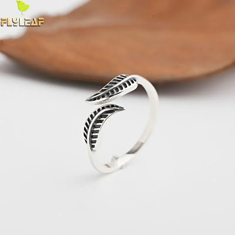 

Flyleaf Authentic 100% 925 Sterling Silver Retro Style Tree Leaves Open Rings For Women 925 Sterling Silver Rings Jewelry