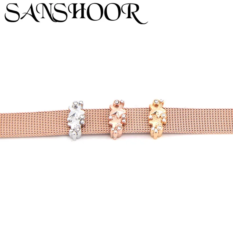 

SANSHOOR Jewelry Crystal Double Starfish Sea Star Slide Charms Fit 10mm Stainless Steel Mesh Bracelet for DIY Accessories Making