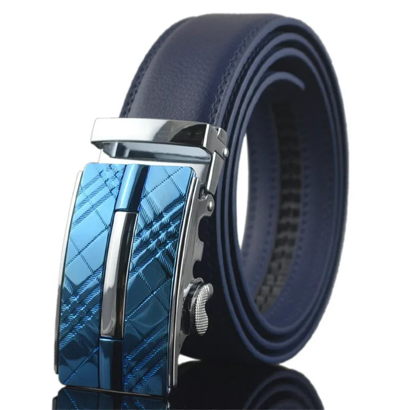 Мужской ремень, автоматическая пряжка, кожа, Ширина 3,5 см, длина 110/120/130 см, дизайнерский высококачественный модный бренд, черный, синий, мужской ремень - Цвет: blue