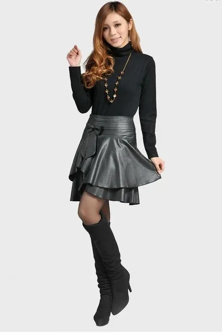 Осенне-зимняя юбка из искусственной кожи с завышенной талией, юбка трапециевидной формы, большие размеры 4XL