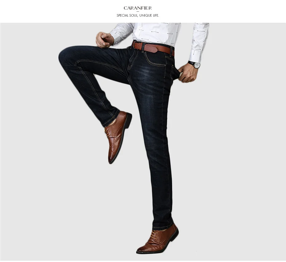 CARANFIE 38 40 бренд новые мужские тонкие эластичные джинсы модные бизнес классический стиль обтягивающие джинсы джинсовые мужские штаны