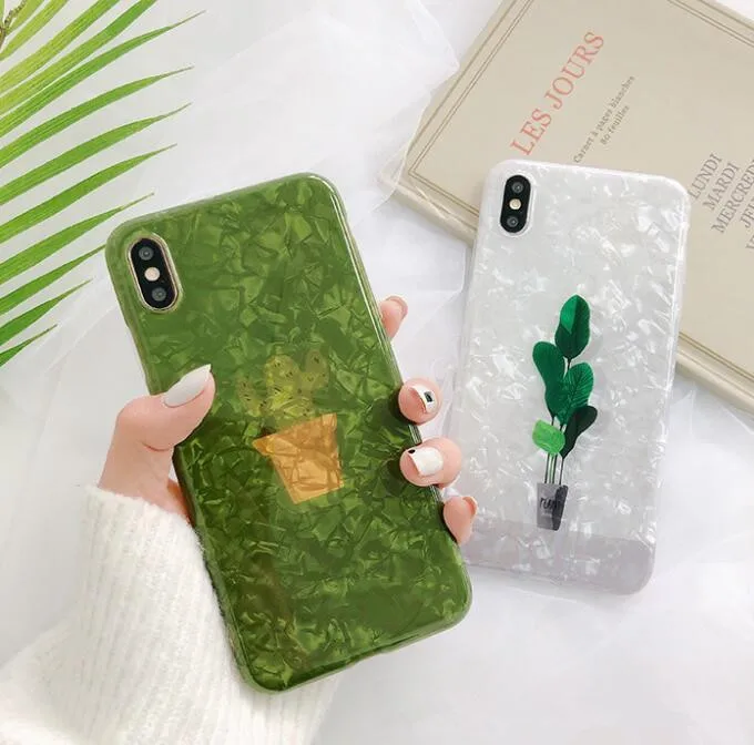 Sweet Retro Green Plants Phone Case Glitter Floral Shell