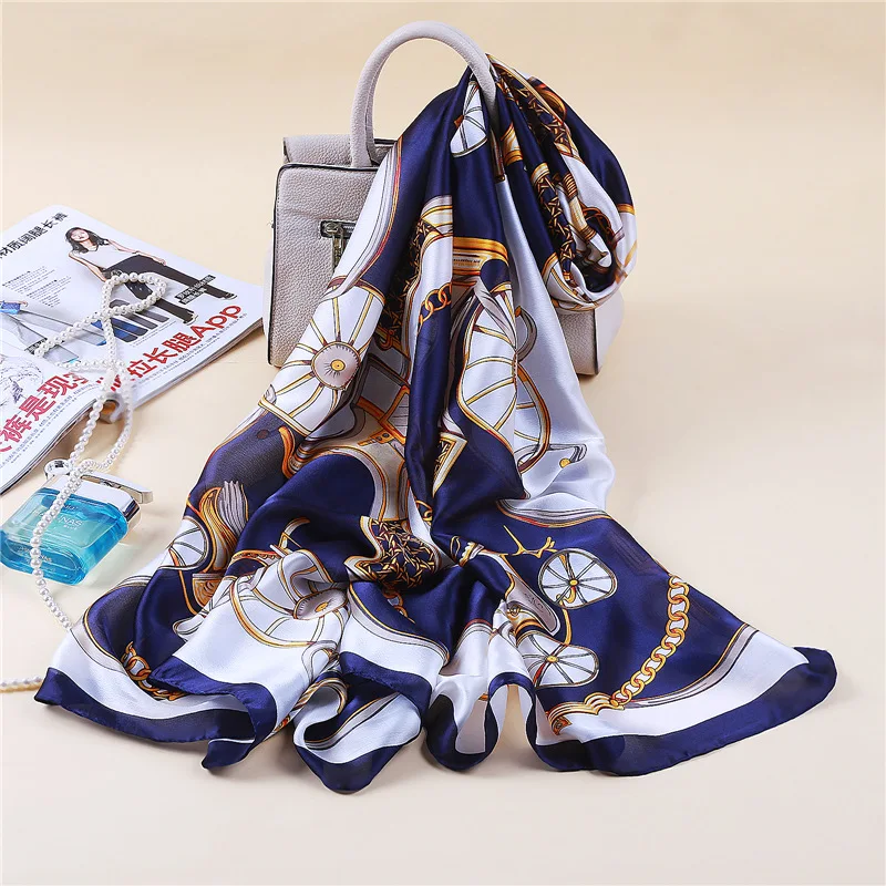 

2019 New Silk Scarf for Women Large Spring Shawls and Wraps Long Ladies Summer Pashmina Female Satin Bandana Hijab Scarf Foulard