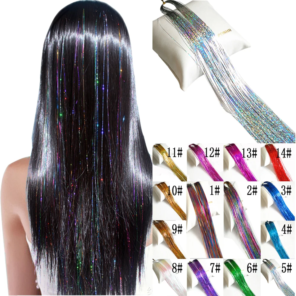 5pcs/lot Hair Tinsel Sparkle Holographic Glitter Extensions Highlights