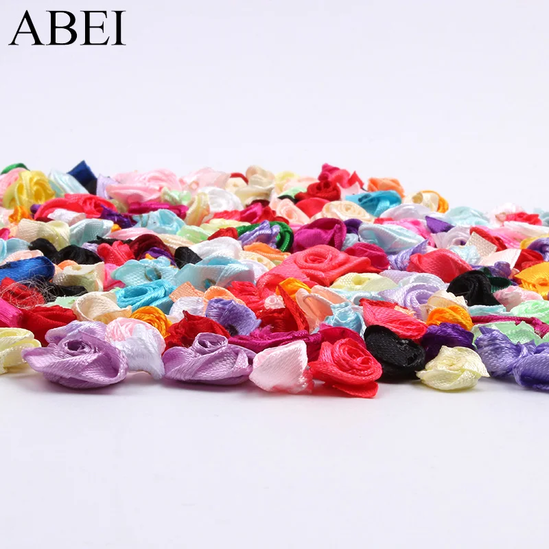 300pcs Multicolor Mini Satin Ribbon Rose Heads for Crafting and Decoration
