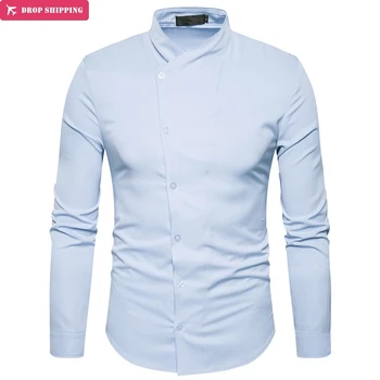

DropshippingEuropean New Mens Long sleeve shirt collar button cable solid A63