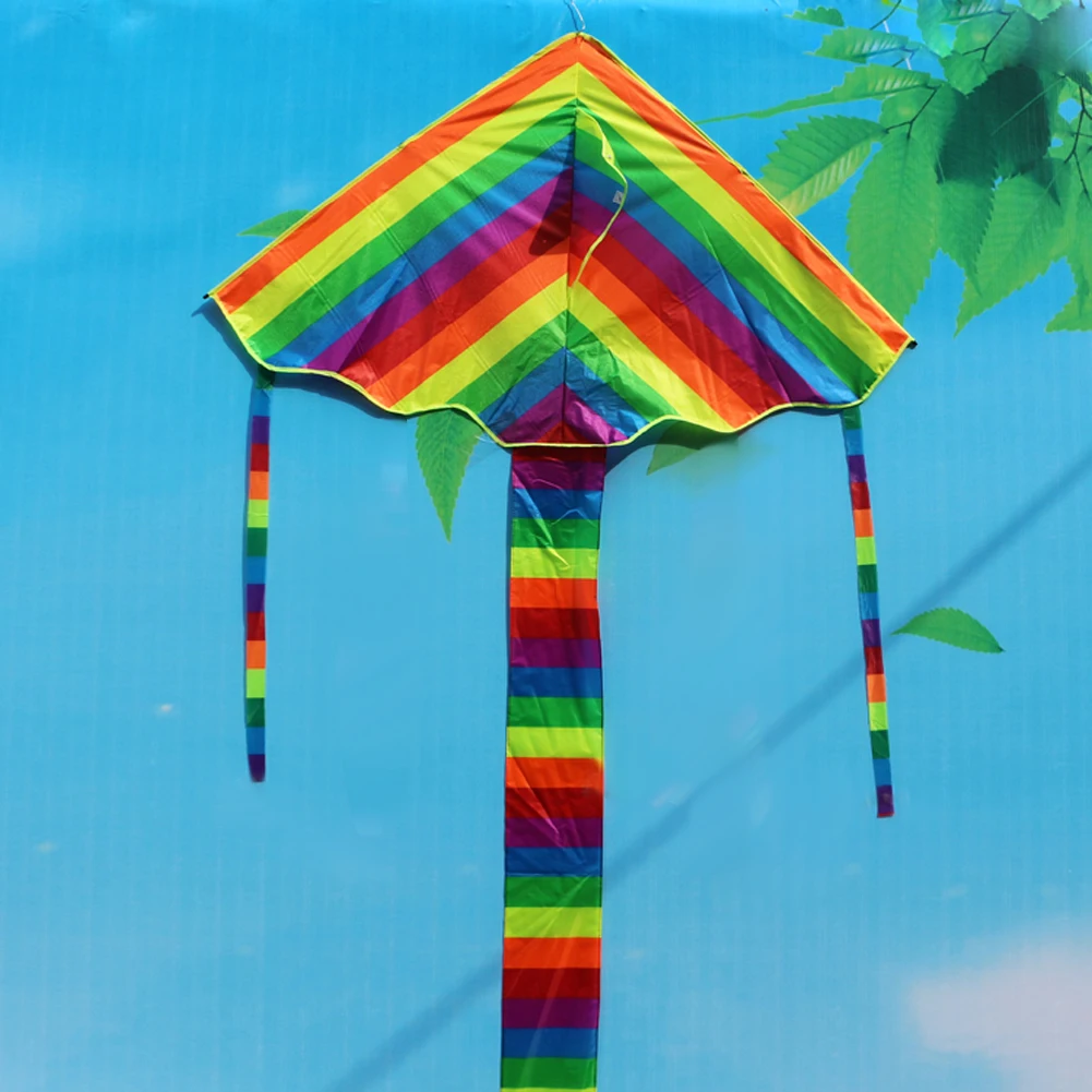 Coloeful Rainbow Kite Flying Triangle Nylon Outdoor Fun Sports Toys Kite Long Tail Line Flying Comets