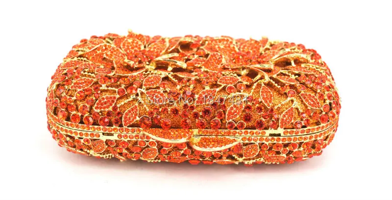 Новые Оранжевый Кристалл Клатч с цветком вечерняя сумочка; BS010 бриллиантами Сумки Для женщин свадебные Выходные туфли на выпускной бал кошелек SC437