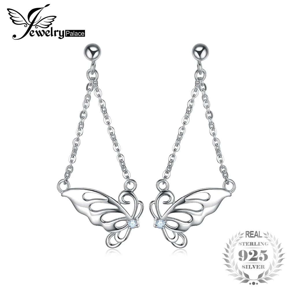 

JewelryPalace Butterfly Created Light Blue Spinel Dangle Earrings 925 Sterling Silver Fine Jewelry Trendy Earrings For Women