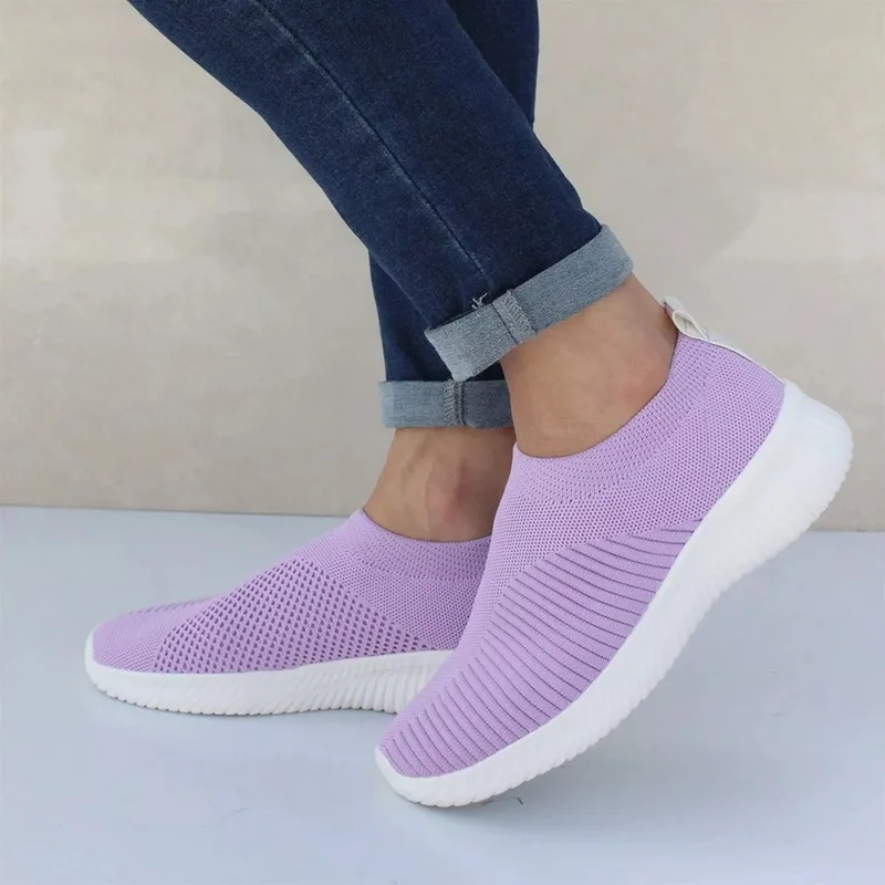 Loozykit Fashion Sneakers Women walking shoes Flat Shoes Slip On Sock Air Mesh Sneakers Flat Casual Shoes Big Size