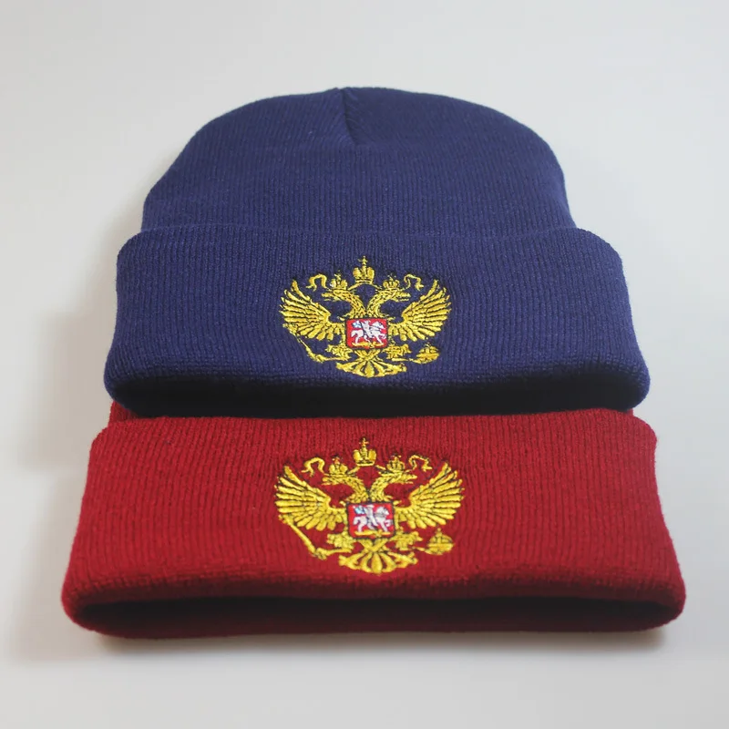 Зимняя вязаная шапка герб России Skullies Beanies Зимние головные уборы для мужчин и женщин брендовая шапка s теплая мешковатая шапка Gorras