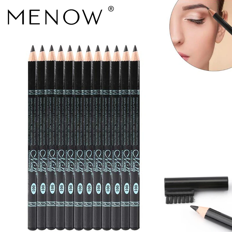 

Menow Brand 12Pcs/lote Make Up Black Eyebrow Pencil With Eyebrow Comb Sweat Is Not Blooming Ferramentas De Maquiagem P10021-01