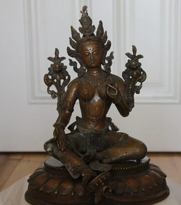 

shitou 002476 10 Tibet Buddhism Bronze Copper Kwan-yin Guanyin Green Tara Bodhisattva Statue discount 30% (C0324)